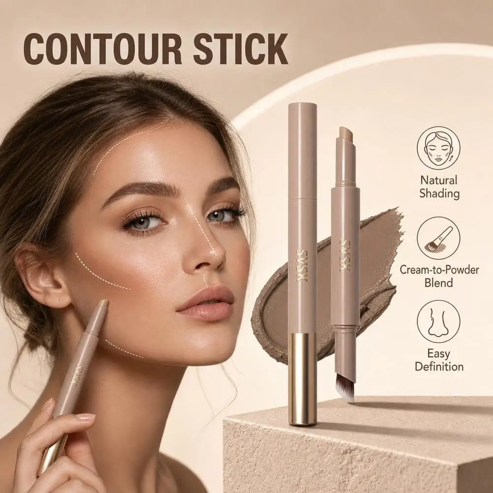 Doppelseitiger Konturenstift mit Pinsel, Nasen-Schattierungscreme-Stift, Gesichtskonturierung und Schattierung Make-up – Detail 4
