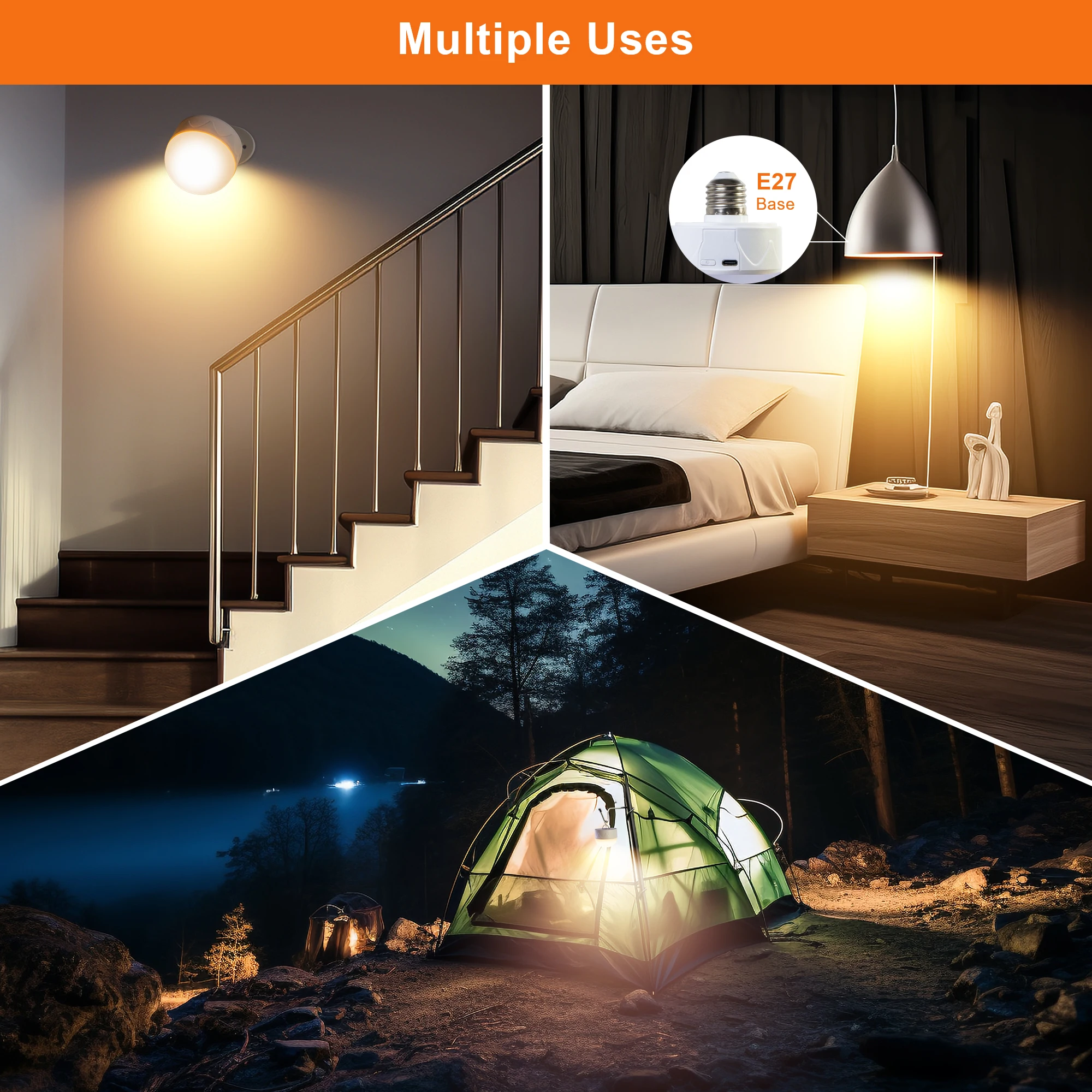 2 szt. Akumulator E27 odpinana magnetyczna żarówka na baterie z pilotem, 5 trybów, timer USB Charge 2200mAh lampa LED RGB — zdjęcie 7