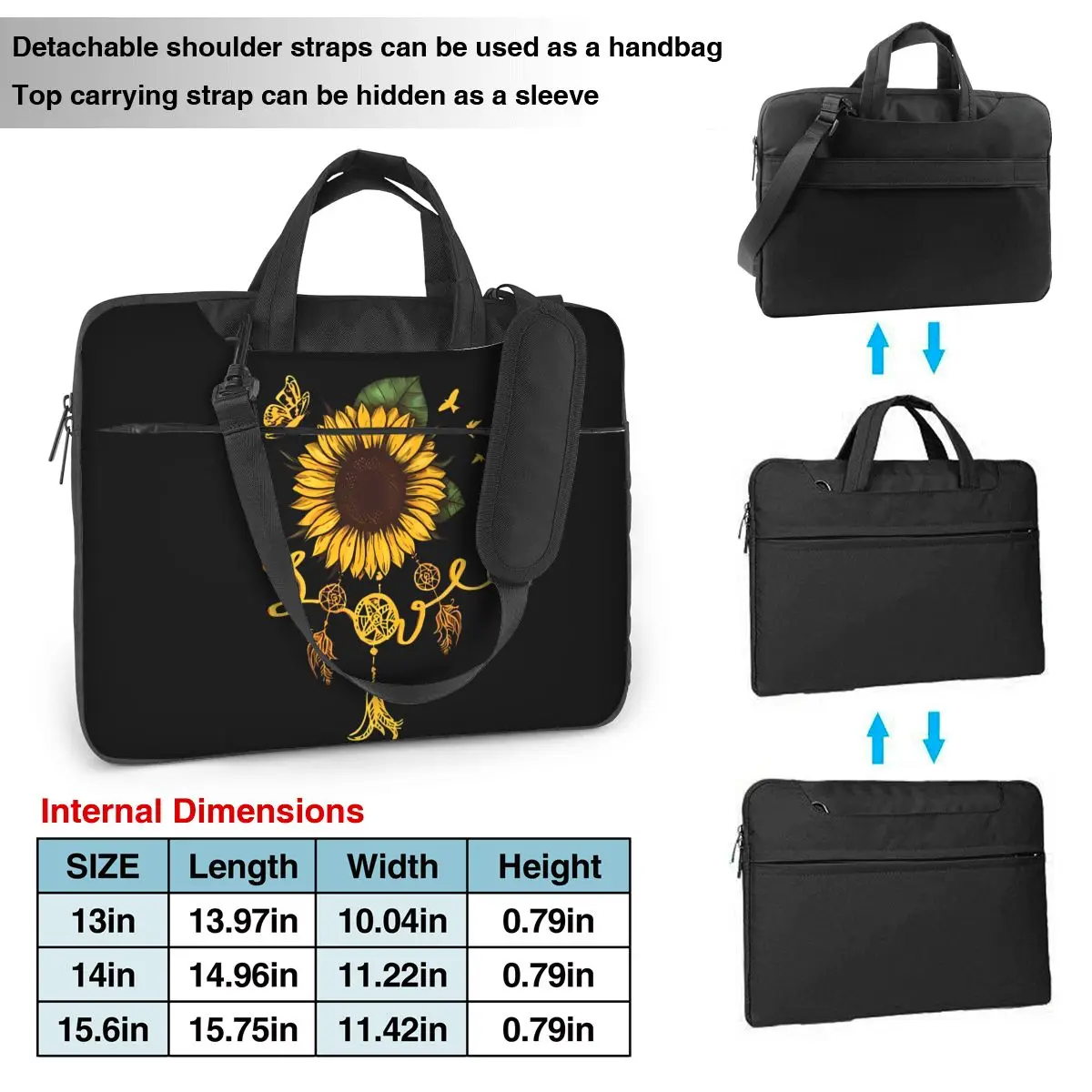 Laptop Bag Sleeve Sunflower Briefcase Bag Golden Butterfly Beauty Portable 13 14 15 Print Computer Bag For Macbook Pro Lenovo