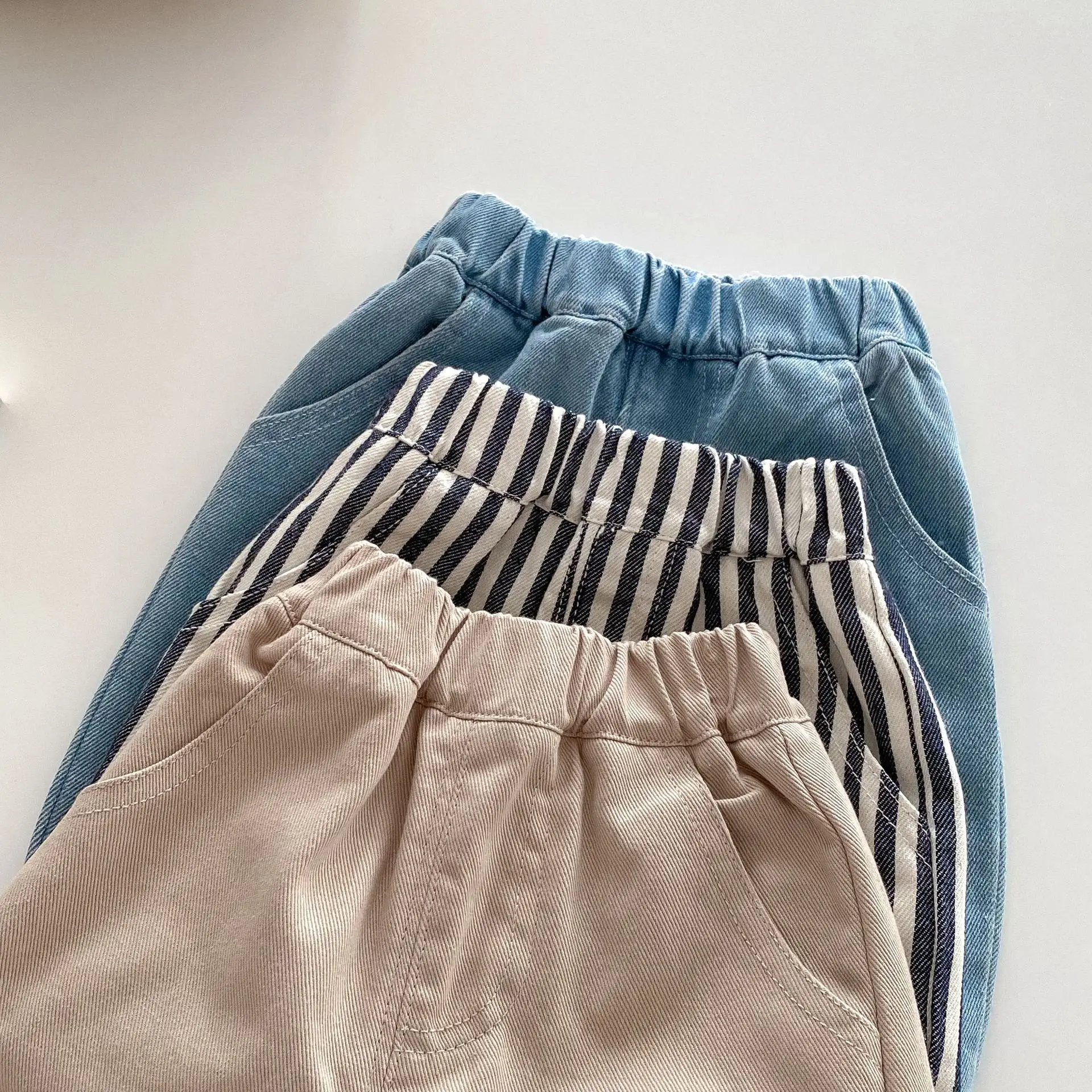 0-5 Jahre Frühling Herbst Kinderhosen Koreanischer Stil Kinder-Jeans Einfarbig und Gestreift Jungen Mädchen Denim-Hosen Kinderhosen – Detail 21