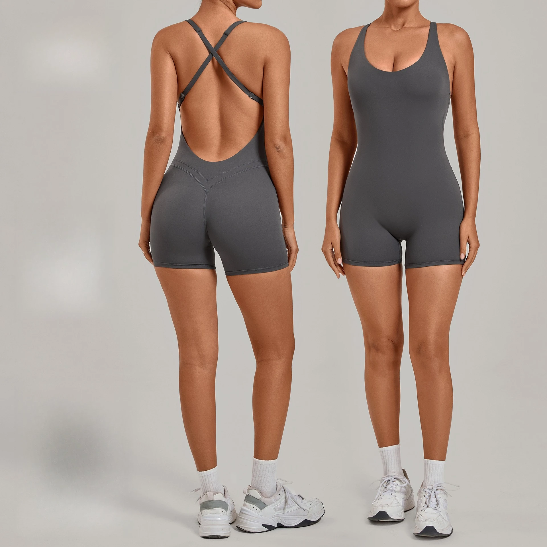 

Backless Gym Bodysuits Set Short Jumpsuit Playsuit Women One Piece Sport Outfit Yoga Romper Sexy Fitness Overalls Raises Butt
