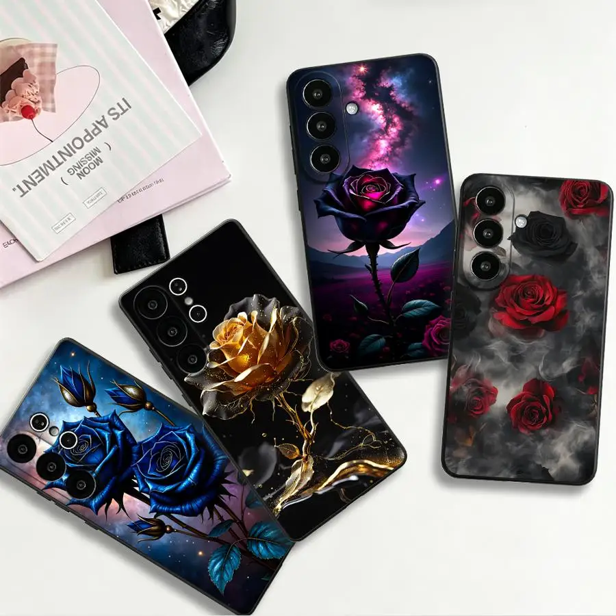 Case for Samsung Galaxy S26 Ultra S25 Plus S26+ S10 S9 S24 S25+ S20 S21 FE S23 Note 20 8 9 10 Phone Cover S24+ Blue Rose Starry