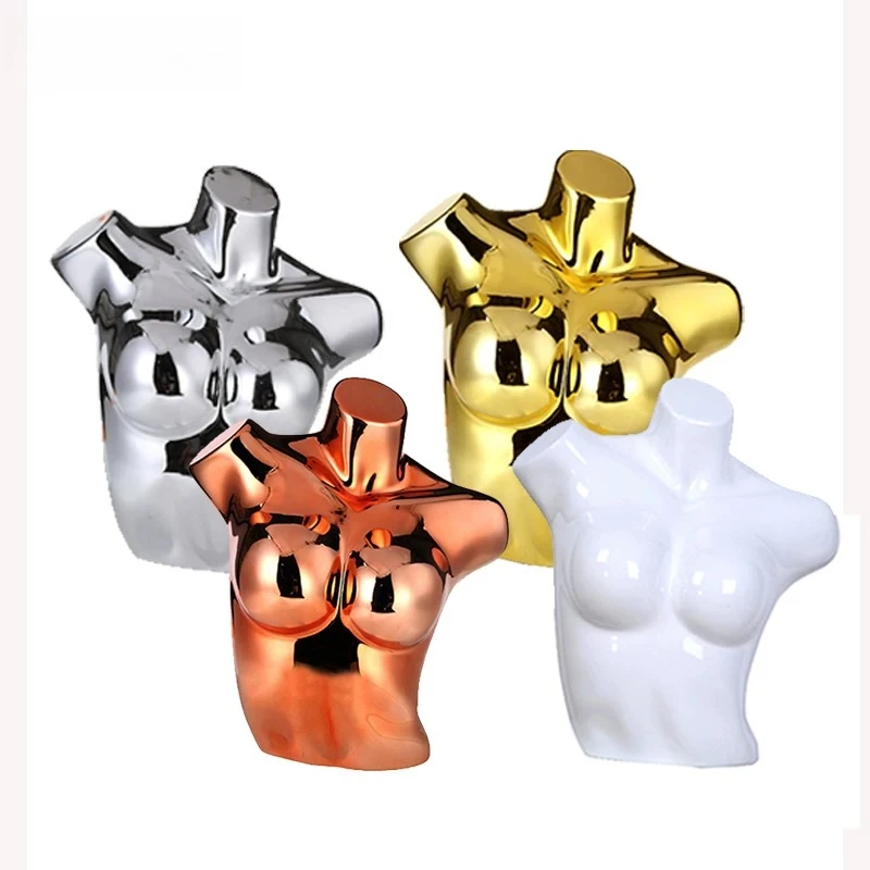 Factory Direct Electroplated Gold Silver Bust Mannequin, Bra Lingerie Window Display Torso Model with Stand