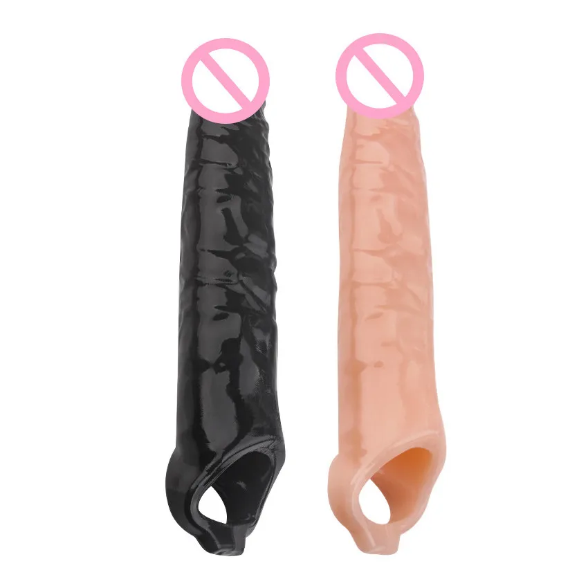 Manga extensora de pene grande de 28cm de largo, condones reutilizables, anillos para el pene para retrasar la eyaculación, masajeador de próstata,