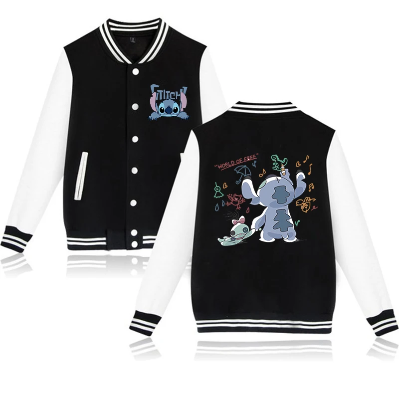 Y2k 90s Disney Hoodie Lilo Stitch Baseball Jacket Men Women Sweatshirt Kids Boys Girls Harajuku Jackets Streetwear College Coats