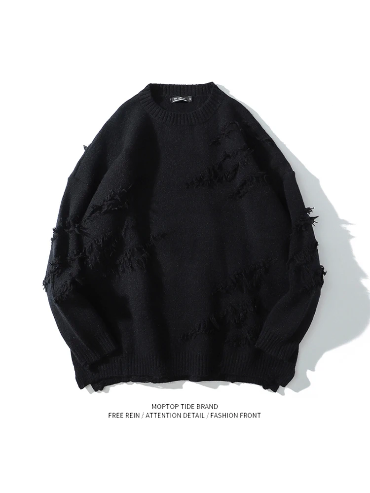 

Модный осенне-зимний мужской и женский повседневный вязаный свитер в стиле ретро, дизайн с отверстиями, универсальный удобный американский Sle, японский Sle