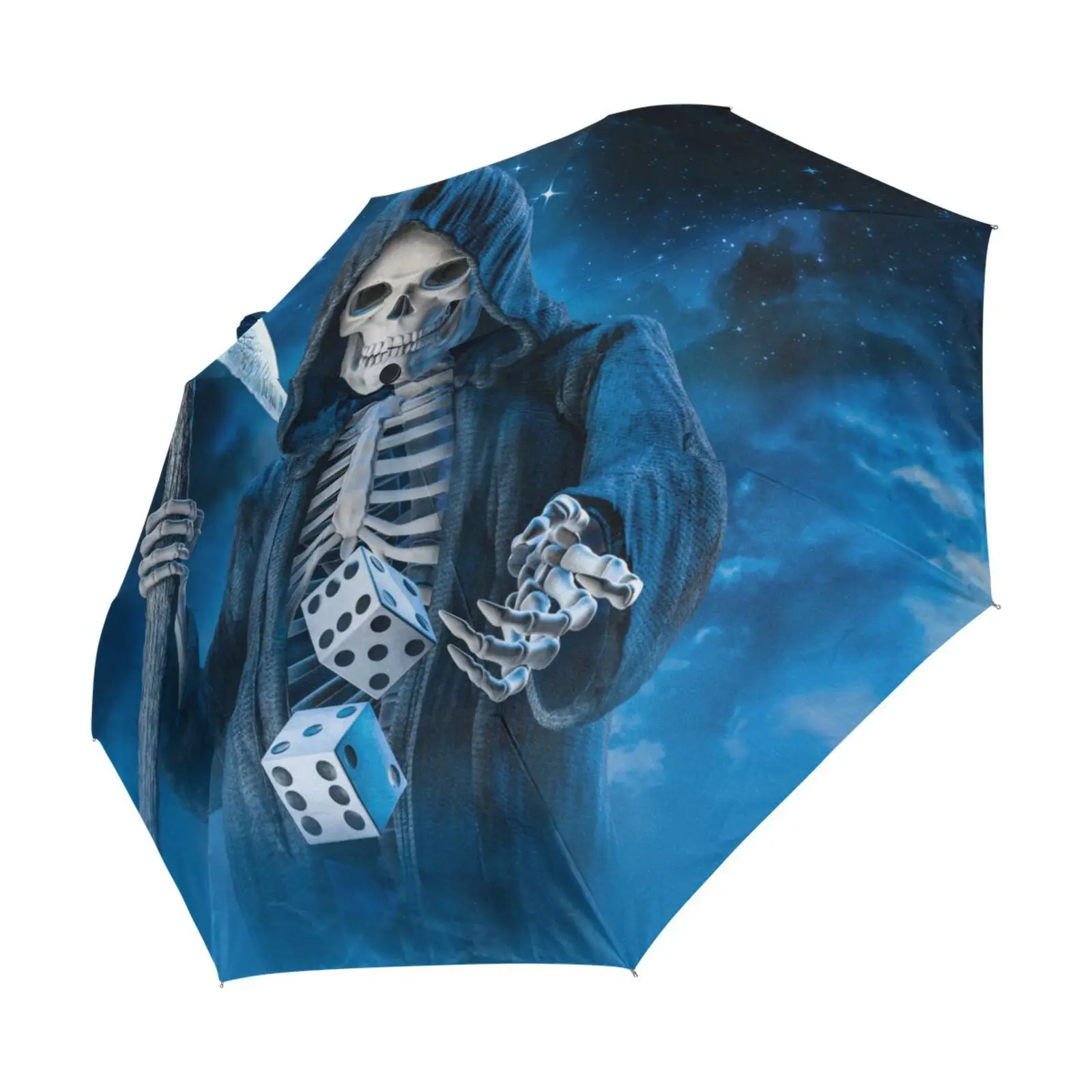 Death Throwing Dice Skull Automatic Umbrella Male Portable Three Folding Women's Rain Umbrella Parasol Black Coating Parapluie