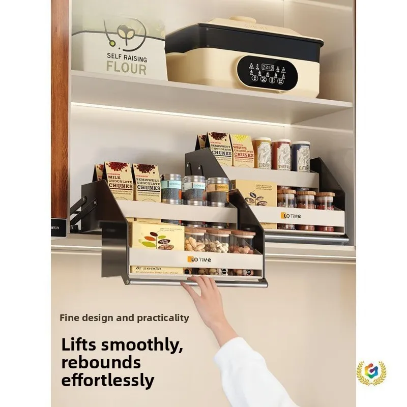 cabinet lift basket, upper cabinet drop-down seasoning bottle storage removable telescopic storage rack