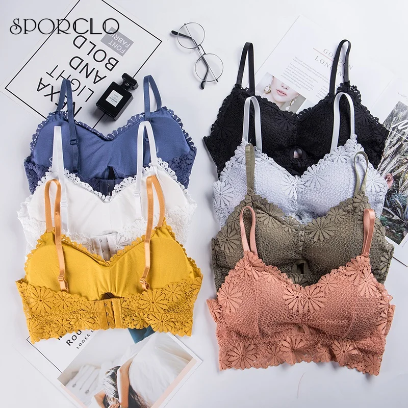 

SPORCLO 1 Piece Lace Bra For Women 6 Colors Padded Underwear Full Cup Sport Bra Female Comfortable Brassiere Wrapped Chest Tank