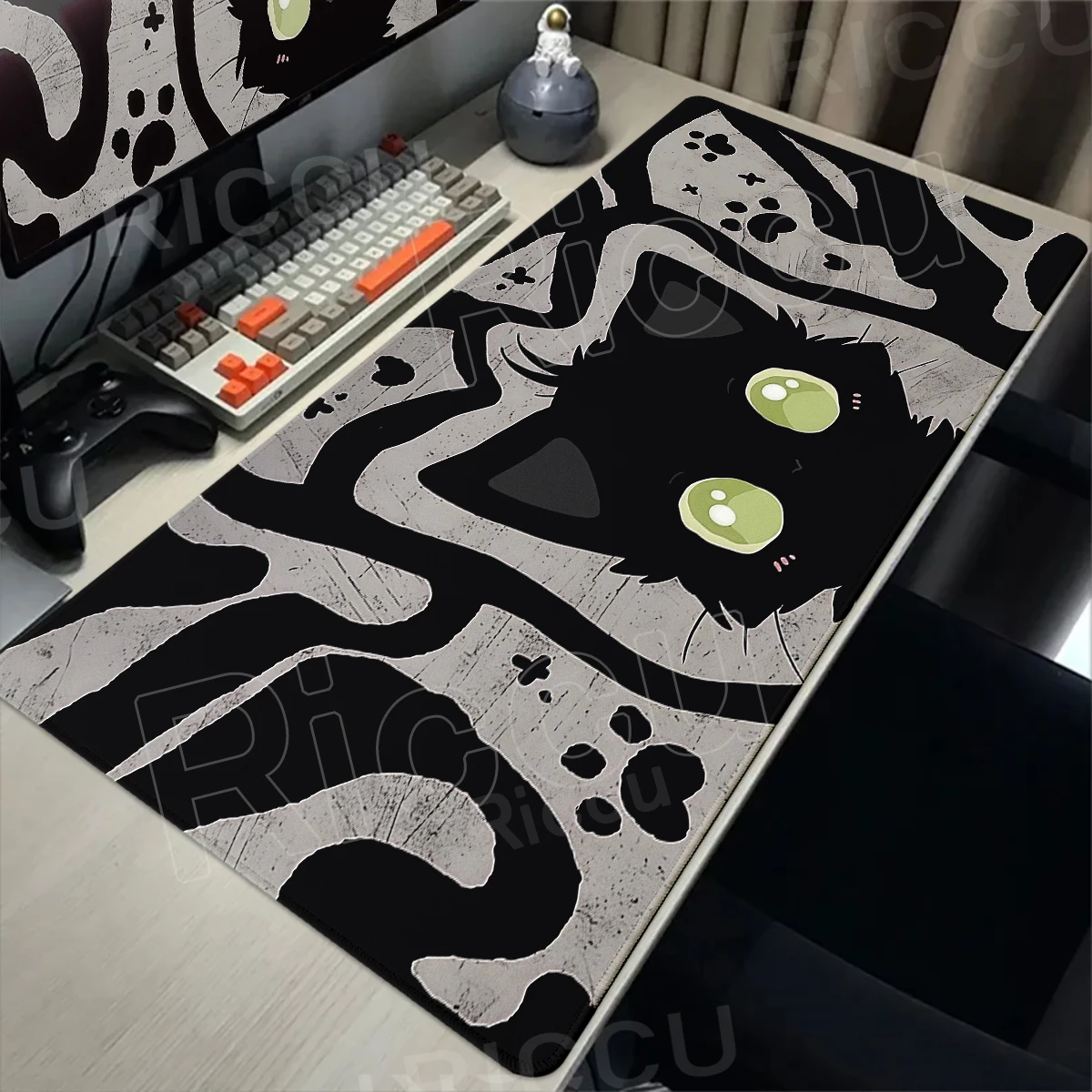Cartoon Little Black Cat Mouse Pad Cute Oversized Office Laptop Deskpad Keyboard Pad Desk Accessories Anime Black Kitty Desk Mat