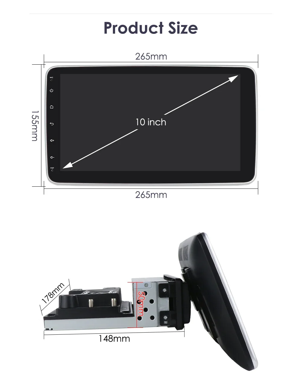 Autoradio Android 12 de 10.1 Pouces avec Écran Rotatif, Lecteur Universel de Limitation Vidéo, Stéréo, Carplay, USB, GPS, 1 DIN