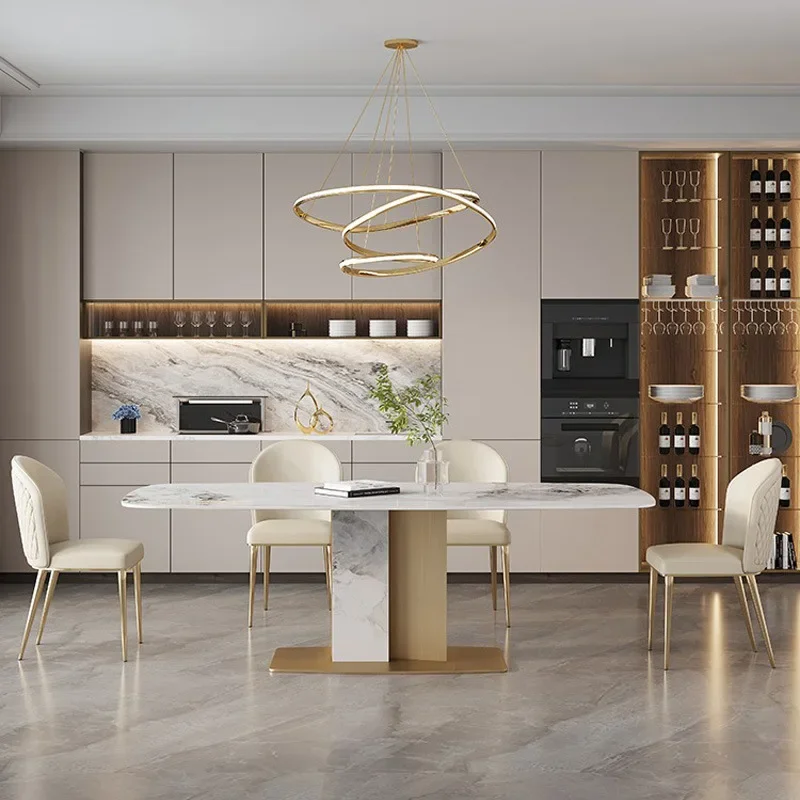 Italian light luxury rock plate dining table and chair combination modern simple minimalist household small apartment new Intern