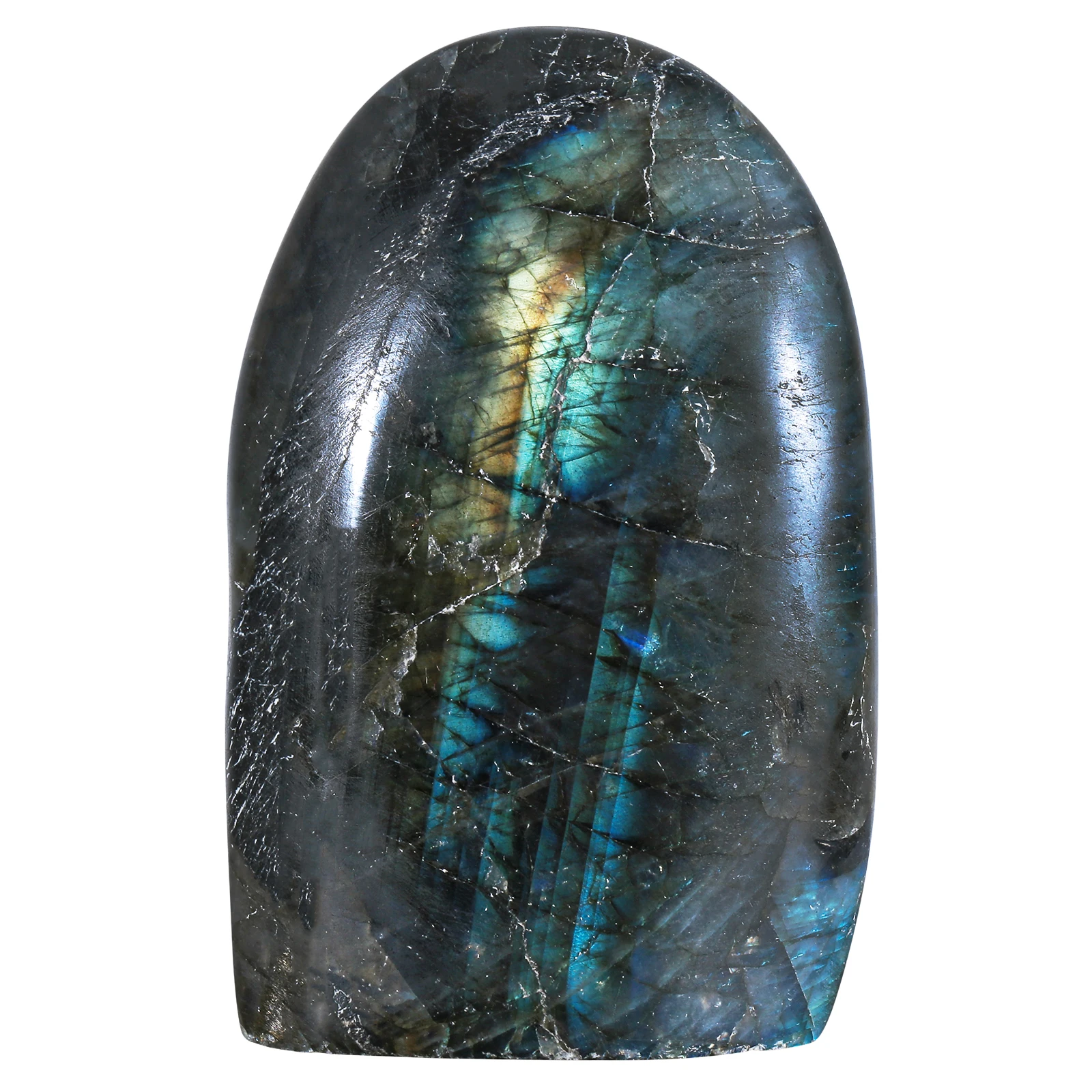 Natural Labradorite Stone Slab Specimen, Irregular Polished Self Standing Palm Stone For Chakra Meditation Home Decoration