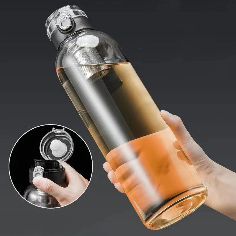 

Large Capacity Glass Water Cup With Bouncing Lid Tea Strainer Portable Outdoor Travel Cup For Hiking Camping