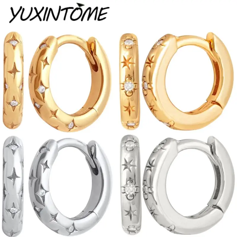 

925 Sterling Silver Needle European American Vintage Micro-set Star Zircon Hoop Earrings Women's Niche Luxury Earrings Jewelry