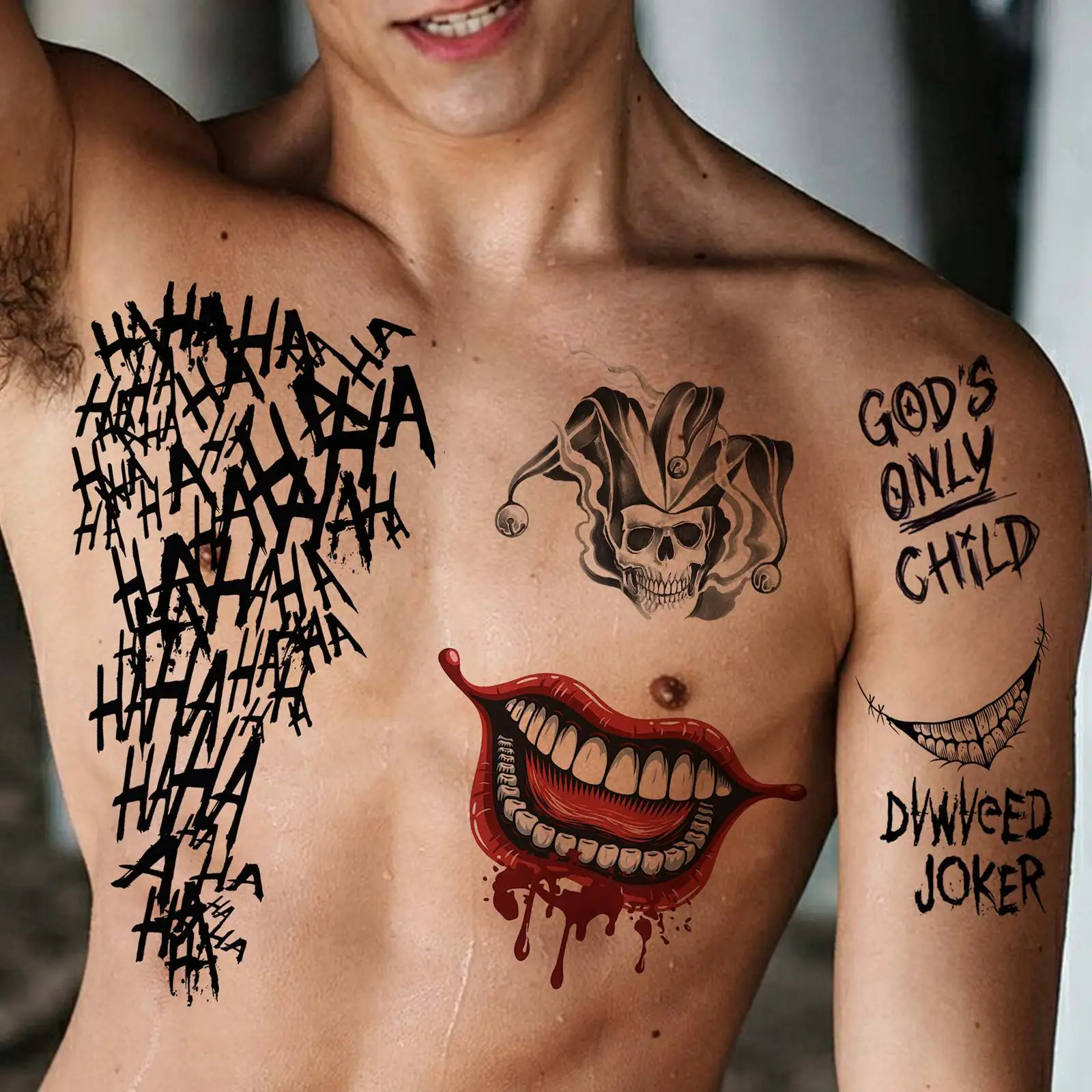 Lot De 5 Feuilles Tatouages Temporaires Halloween Joker - Effet Réaliste Pour Cosplay Horreur, Fête Effrayante