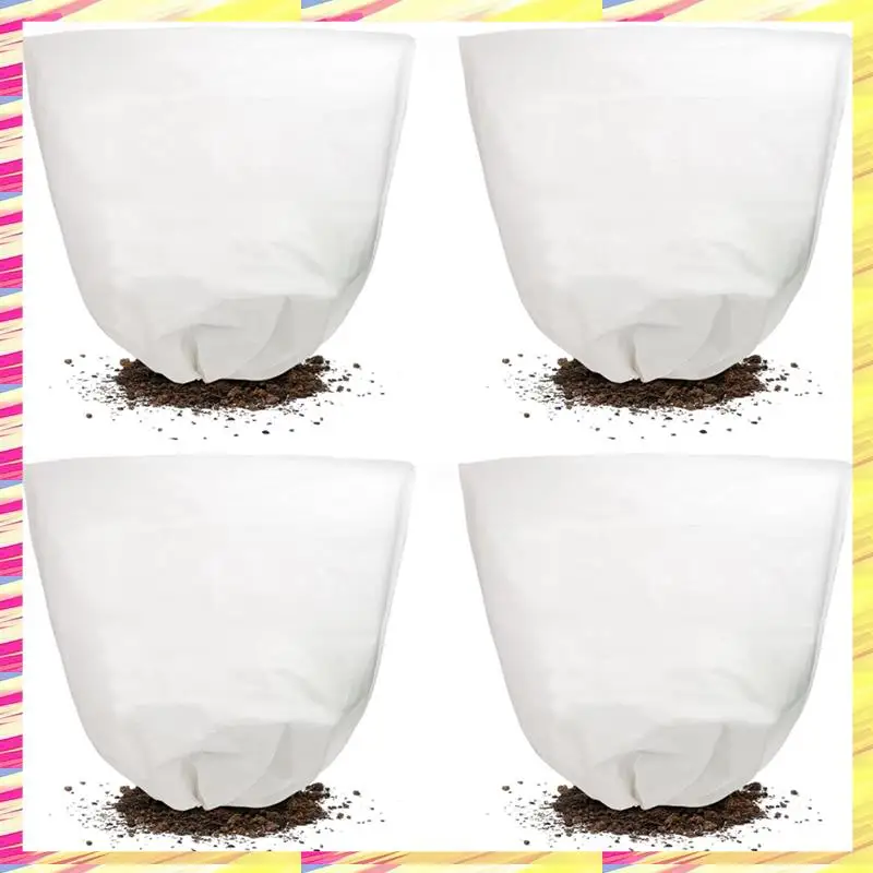 

ABJJ 4 шт. многоразовые чехлы для растений, защита от замерзания, белая нетканая ткань с застежкой-молнией/шнурком