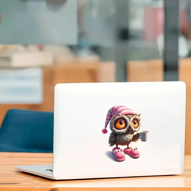 Cute Owl Vinyl Decal with Coffee Design Car Sticker, Fun Waterproof Sticker for Cars, Trucks, Motorcycles, Walls, Windows