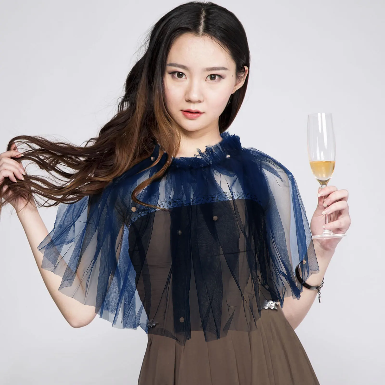 

Gauze Shawl Cloak Elegant Women Bridal Mesh Wraps Dressy All Seasons Easy Clean Fast Dry Distinctive Temperament Enhancement