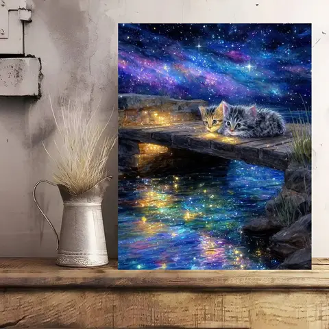Jigsaw Puzzles Magic Starry Night Kittens Wall Decor 500/1000/1200/2000 PCS for Living Room Bedroom Gift