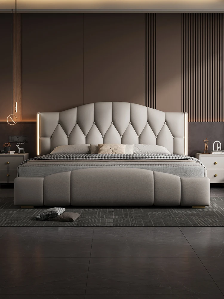 *High Quality King Size Microfiber Leather Bed Light Luxury Bedroom Furniture Soft Upholstered Beds