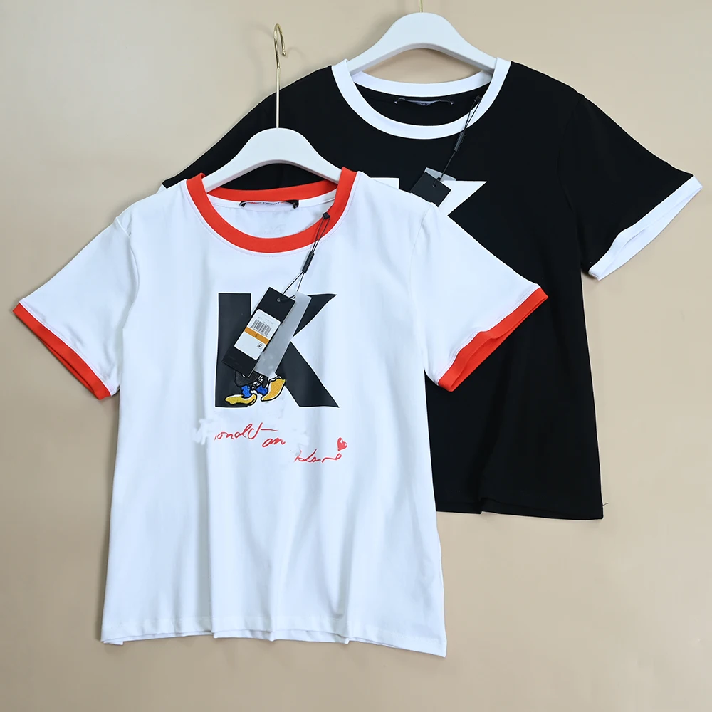 

Summer New Women's Cotton T-irt round Ne ort Sve Cartoon Print Color Blo Top Comfortable Breathable Casual irt