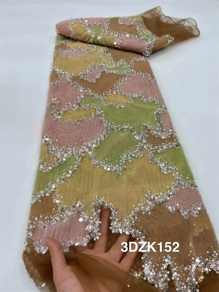 

Нигерийская кружевная ткань с бисером, французская сетчатая африканская кружевная ткань, 5 ярдов, высокое качество, 2025 г., кружевная ткань с блестками для шитья