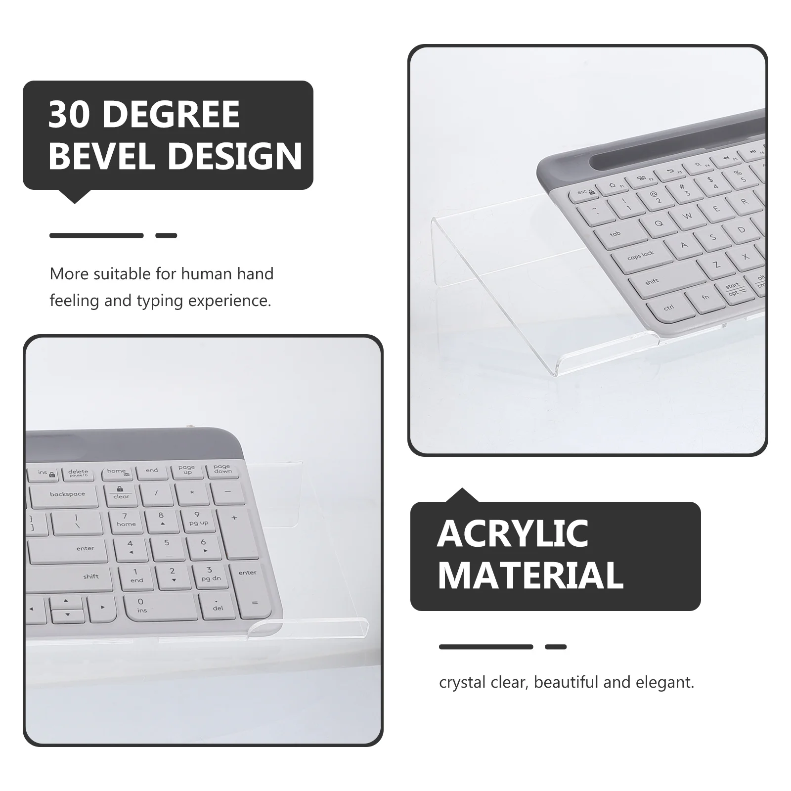 Ergonomic Acrylic Keyboard Stand 30 Degree Tilted Computer Holder 104-Key Keyboard Tray for Office Work Gaming
