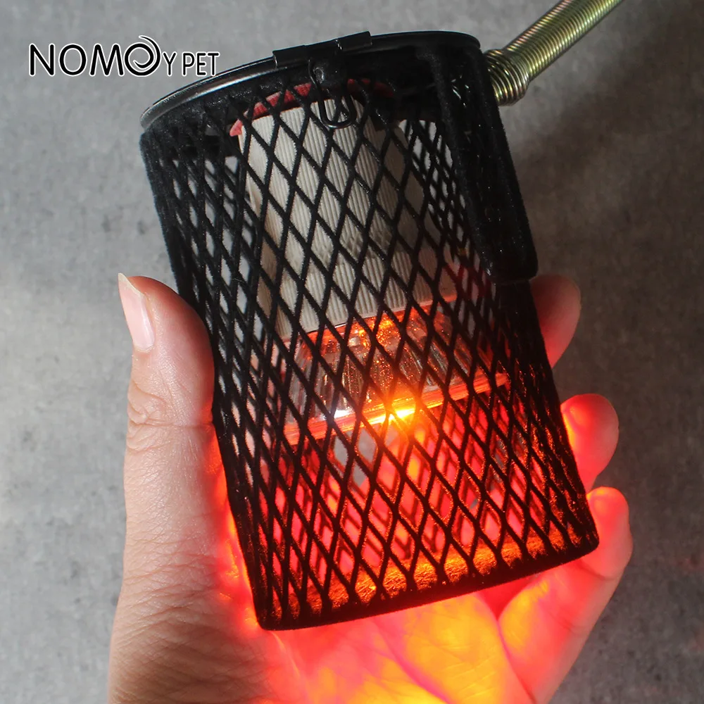 NOMOY Reptile Heat Lamp Cage&Ceramic Socket,Full Metal Mesh Guard for Side&Top Mount,Adjustable Basking Light Fixture for Safety