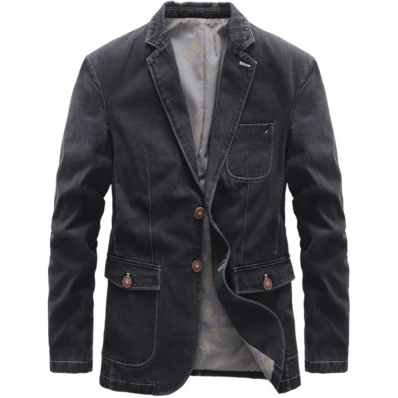 

Autumn New Fashion Men's Casual Trendy Solid Color Casual Trendy Long Sleeve Vintage Denim Coat Male Suit Blazers Jacket Clothes