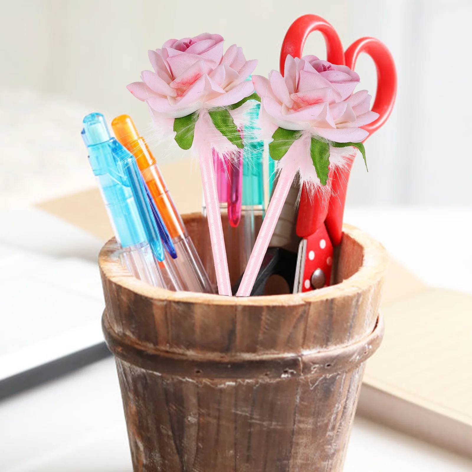 

2Pcs Realistic Flower Ballpoint Pens Unique Lid Design Smooth Writing Office School Supplies Creative Floral Ink Pens