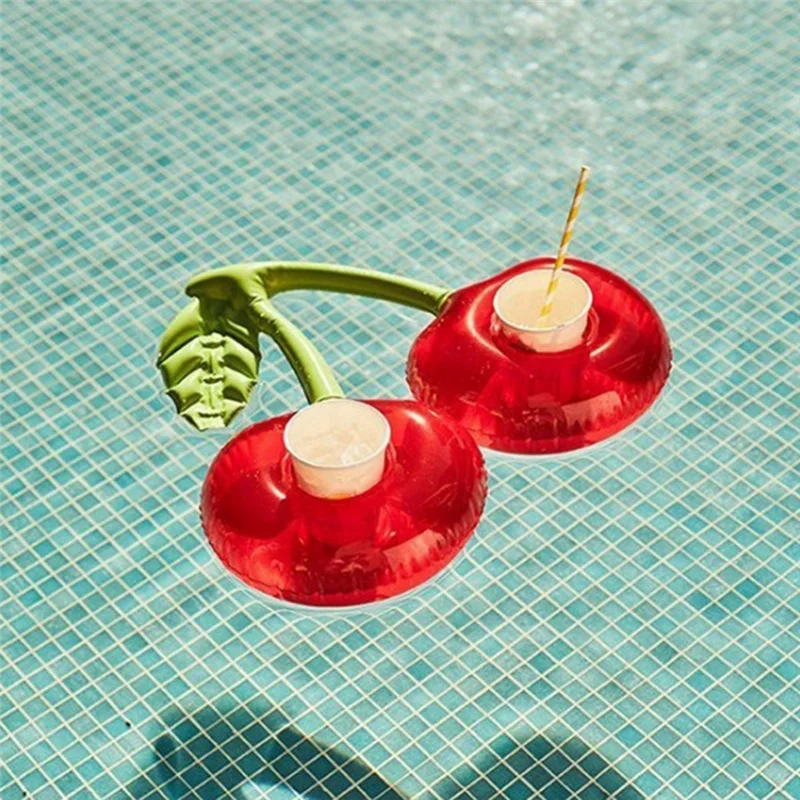 

ABUP-плавающий надувной держатель для чашки, надувной кольцевой держатель для напитков в бассейне с двойным горлышком, вишневый держатель для чашки