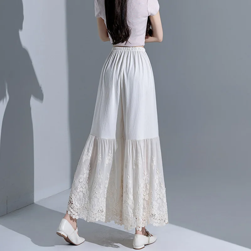 Pantaloni in vita elastica con finiture in pizzo ricamato Gonna Abbigliamento interno Lungo misto cotone poliestere Resistente all'statico