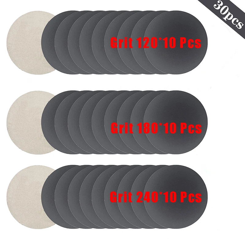 30 Pcs Water/Dry Sanding Paper 3 Inch 75mm Hook & Loop Sanding Disc 120 180 240 Grit Sand Paper Abrasive Tools Sandpaper