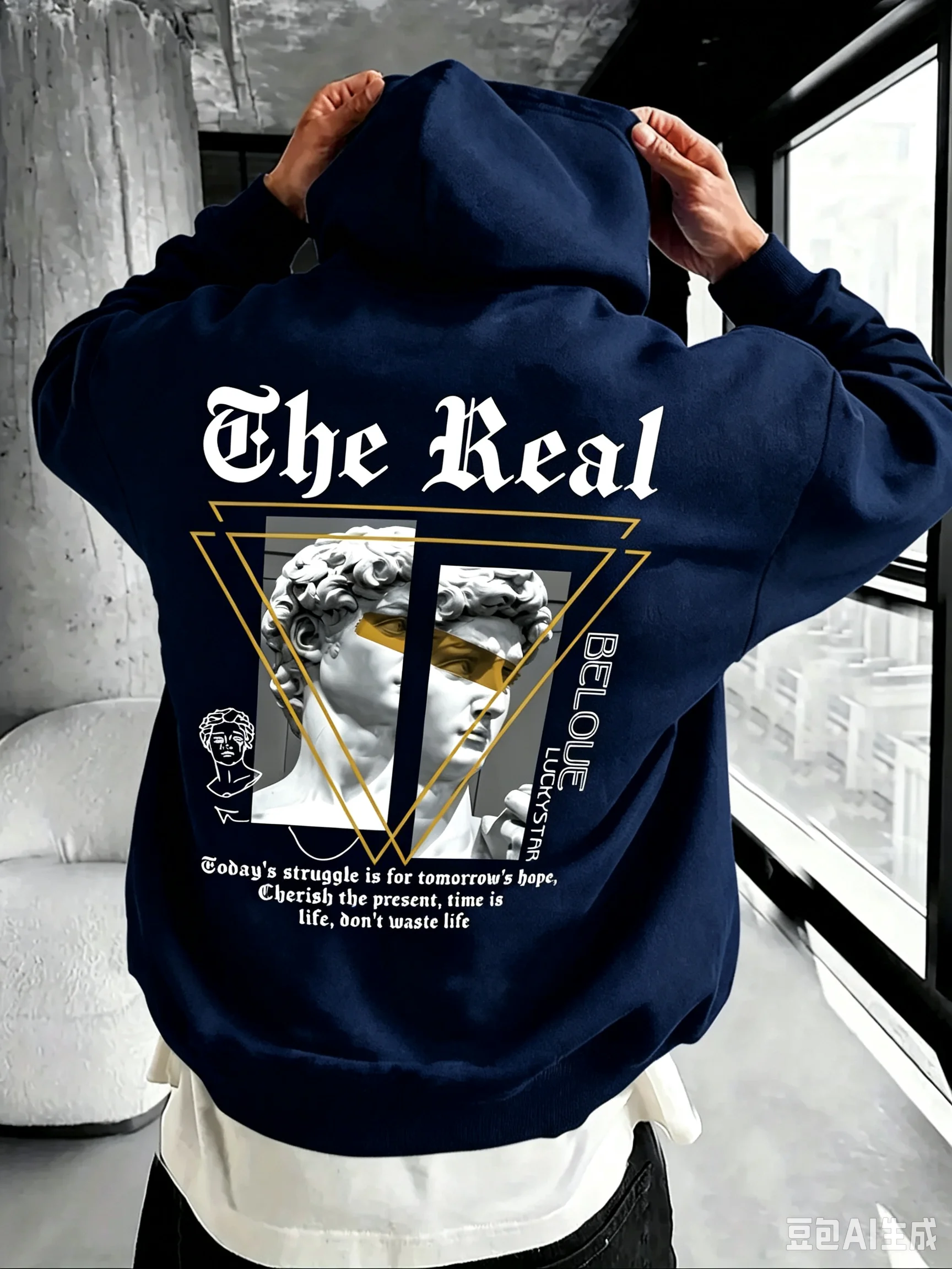 Winter and Autumn Men's Casual Sports Fashion Multi-Functional Business Commuting English Letter Print Warm Hooded Sweatshirt