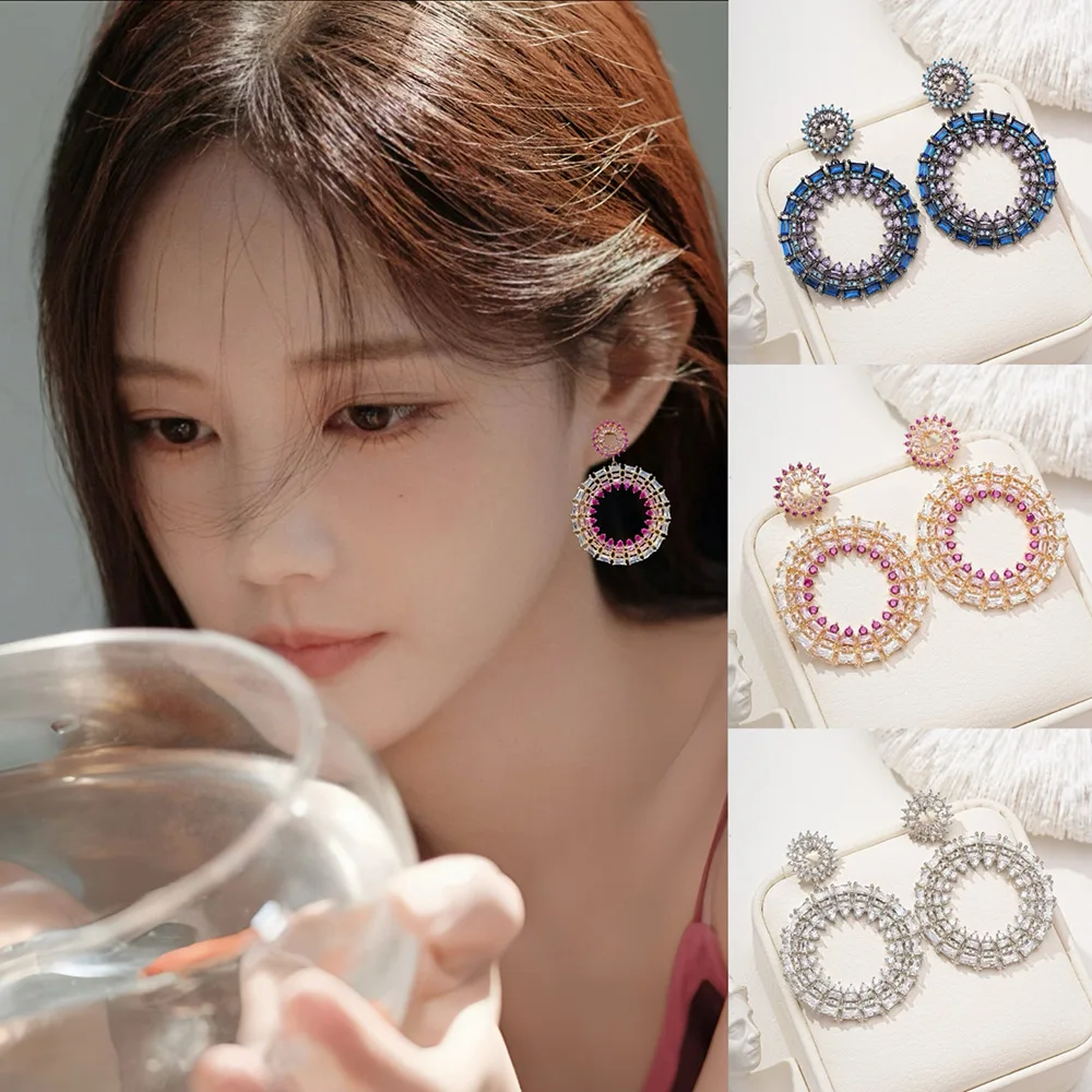 

Missvikki Women Wedding Party CZ Bridal Earrings Trendy Jewelry Gift Romantic Luxury Fashion Round Shape Pendant Earrings