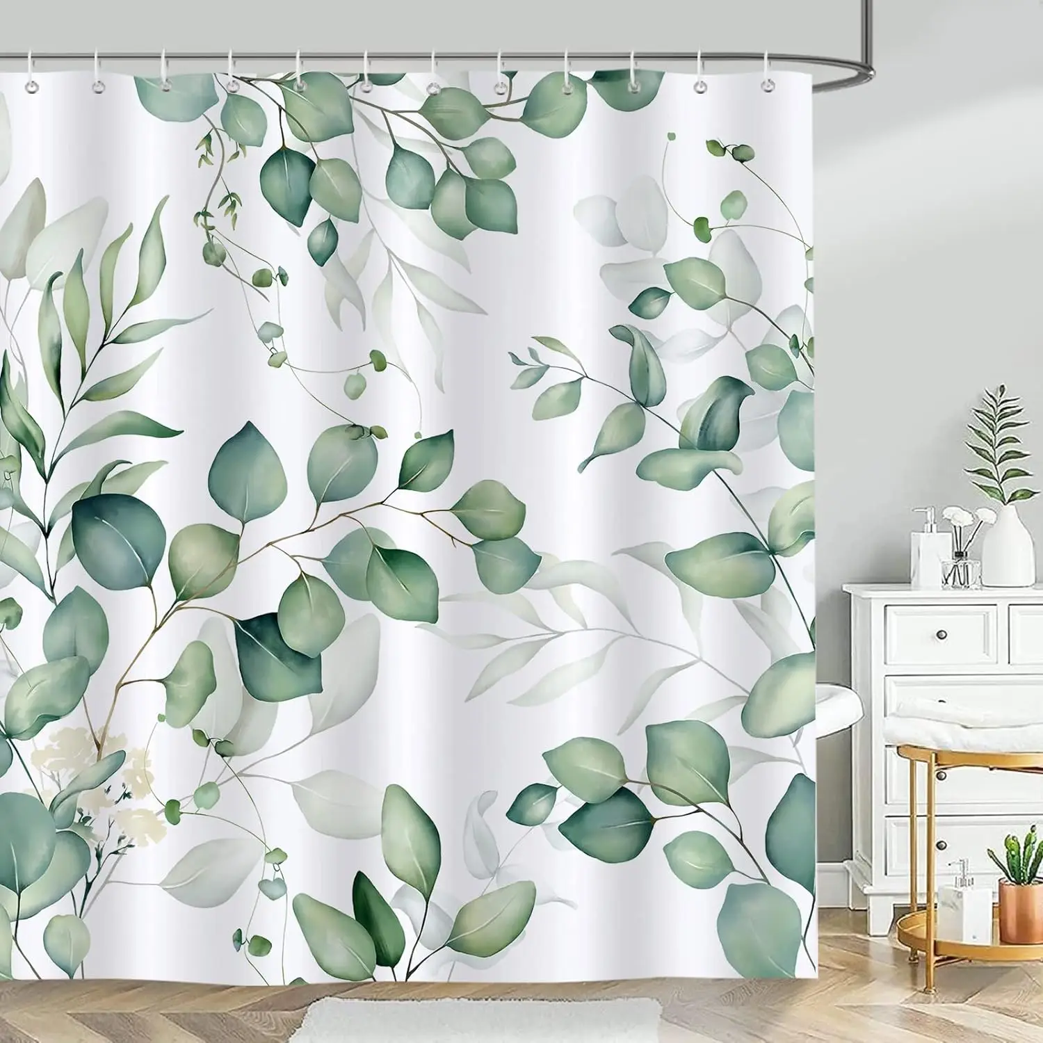 Green Leaves Birds Shower Curtain Spring Hanging Vine watercolour Leaf Bath Curtains Polyester Fabric Bathroom Decor with Hooks