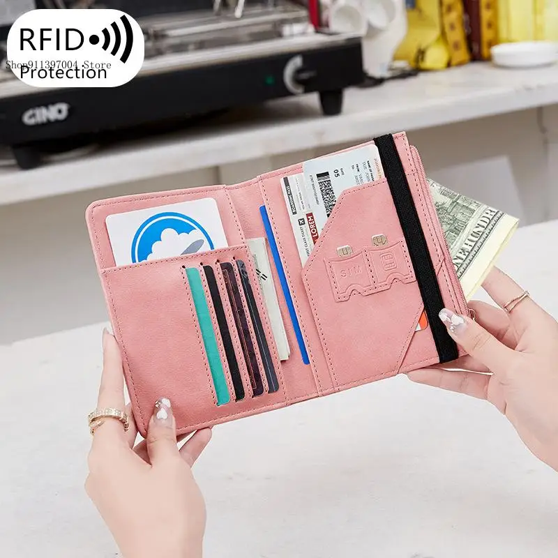 Travel Solid Color Multifunctional Zipper Passport Bag Women