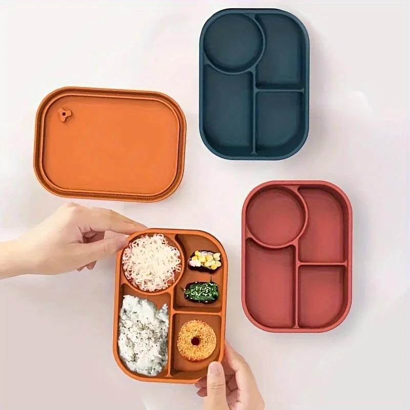 

770ml Silicone Lunch Container with Leakproof Lids, Reusable 3 Compartment Silicone Bento Box Microwavable Lunch Box for Work Pi