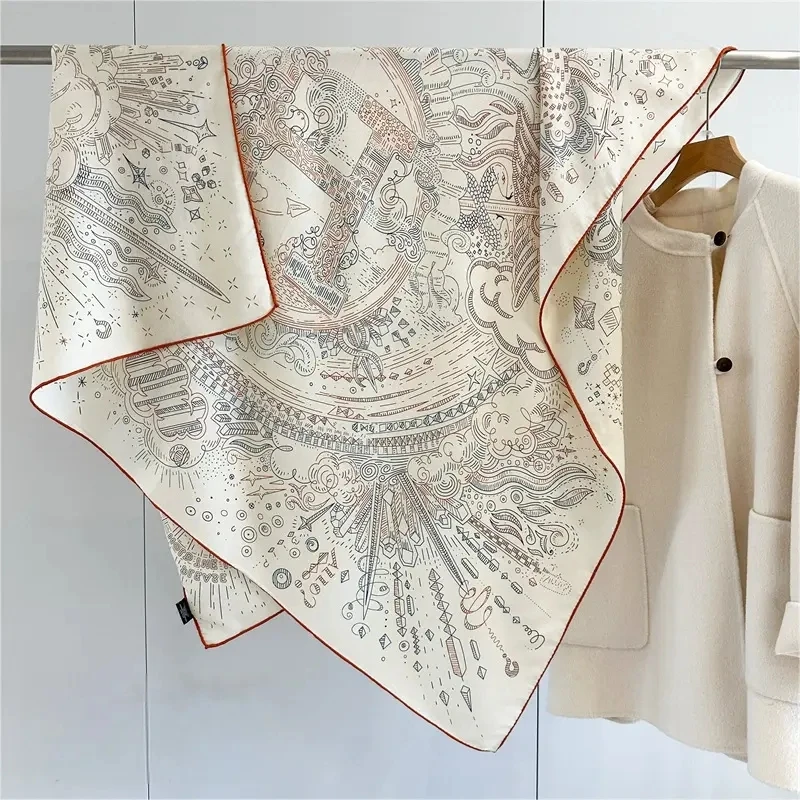 

Silk Wool Brand Design Bandana Shawl for Lady Fashion Double Side Print Big Square Scarves