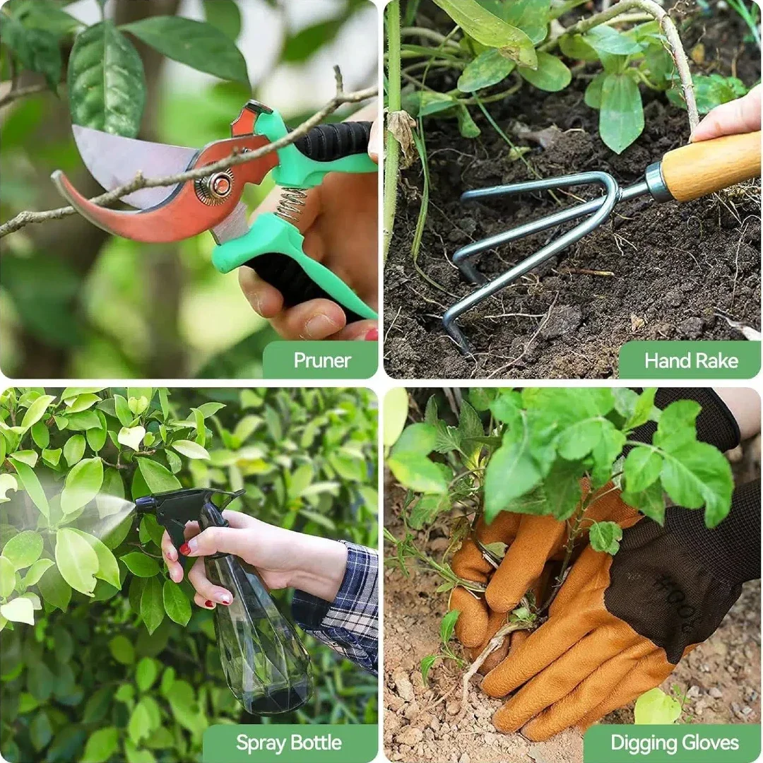 9-Piece Heavy Duty Garden Tool Set with Organizer Handbag Rust-Proof Gardening Tools for Women Fashionable Hand Garden Tools Gif