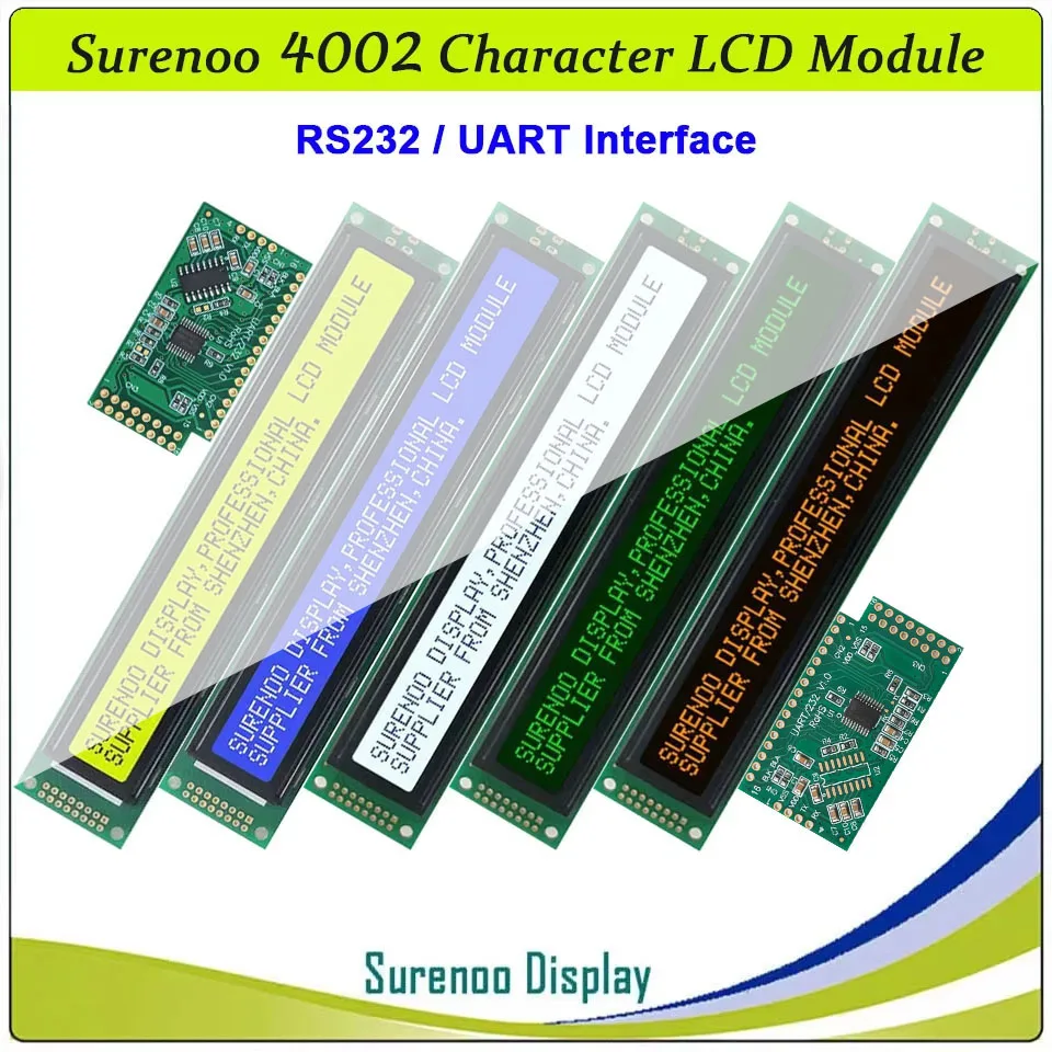 Surenoo RS232 UART TTL 4002 40X2 402 Character LCD Module Display Screen LCM Yellow Green Blue with LED Backlight