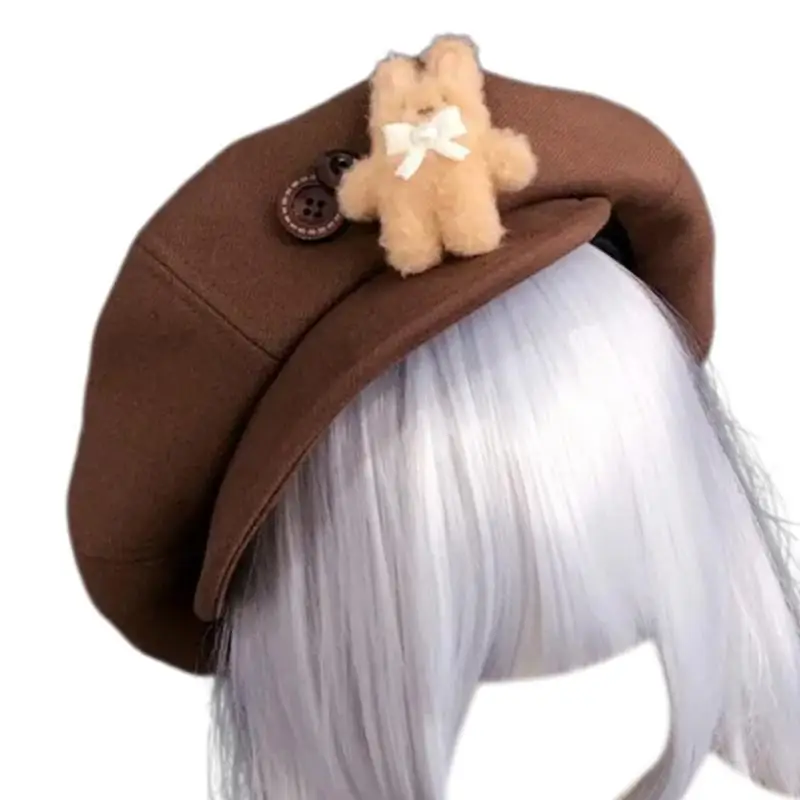 A52E Plush Bear Hat للنساء رسام الموضة قبعة الخريف القبعات القبعات الشتوية للاستخدام غير الرسمي فنان الفنان الفرنسي الفرسان