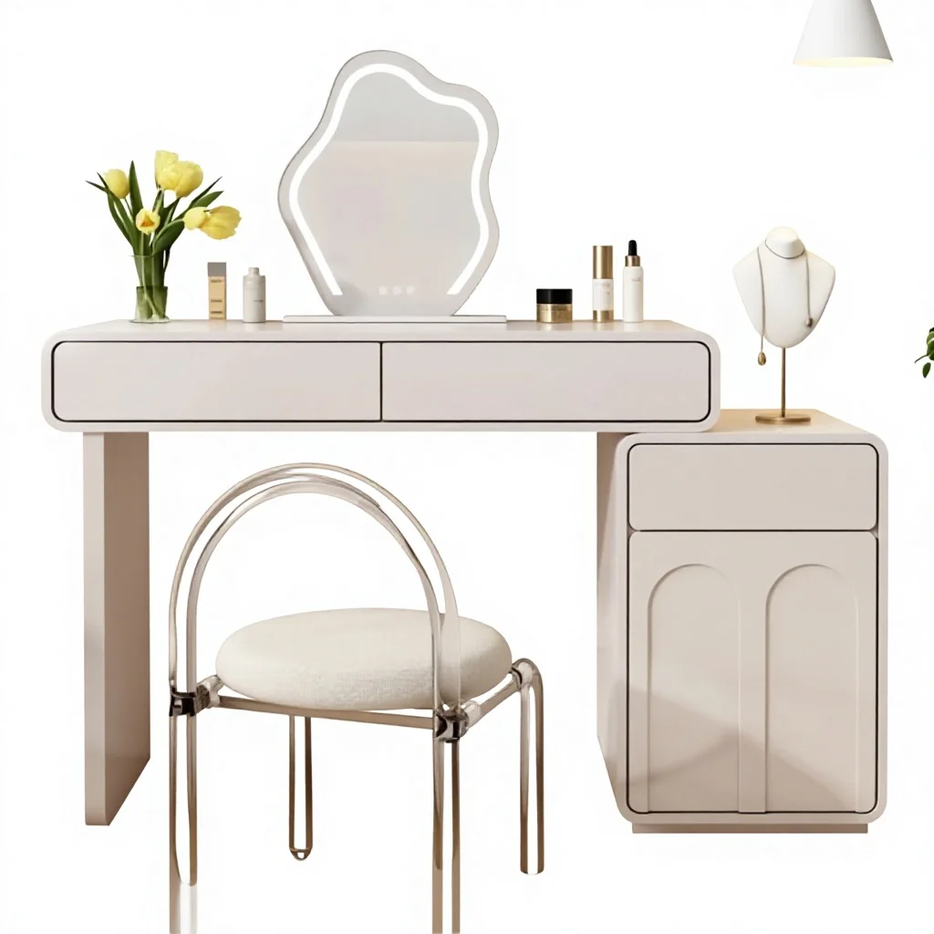 %Factory Direct Sales French-Style Lighted Painted Lacquered Bedroom Vanity Sets for Apartment Hotel Custom Vanities Manufacture