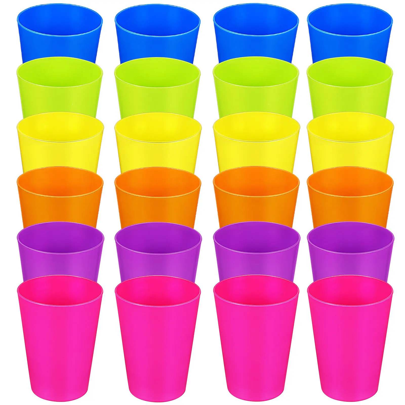 24 Pcs Plastic Cups Reusable Stackable Colorful Drinking Glasses Set Orange Yellow Blue Green Purple Cup Large - view 2