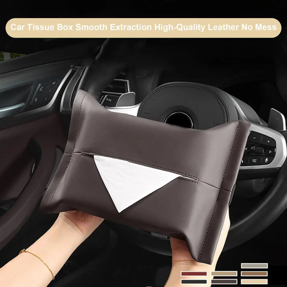 Smooth Extraction Tissue Box Car Tissue Storage Holder Easy Installation No Mess Extraction Solid Color Fastener Tape Fixing Car