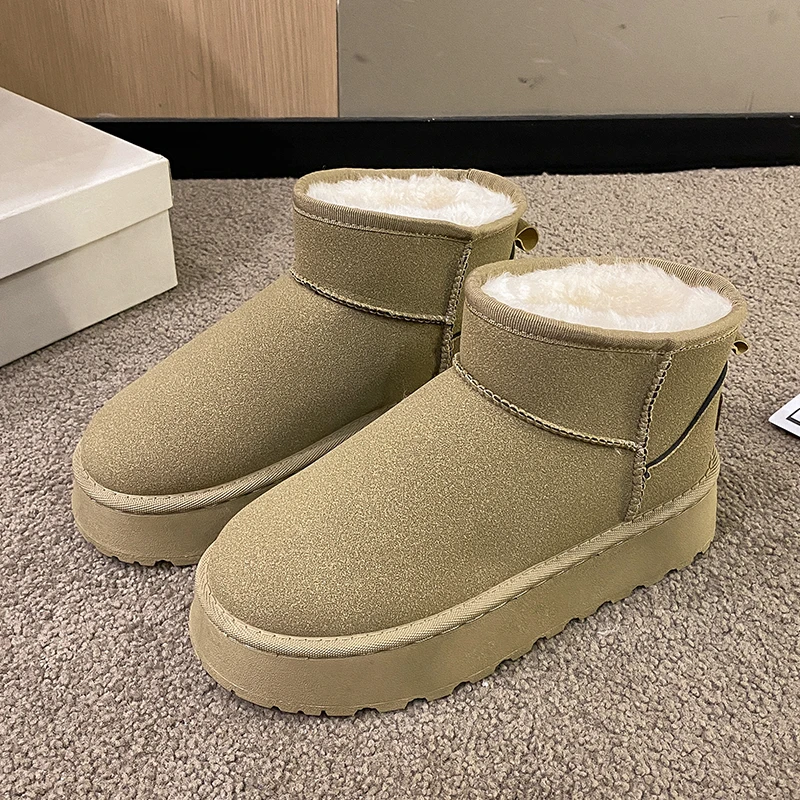 Inverno donna breve peluche stivali da neve caldi scarpe Casual nuova pelliccia scamosciata stivaletti Chelsea appartamenti piattaforma scarpe da donna Botas