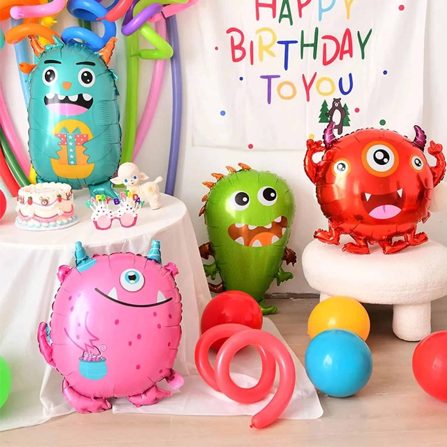 5pcs Monster Party Balloon Set Cute Monster Style Theme Birthday Party Aluminum Foil Balloon Set Decoration