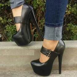 Ronticool Real Photos Women Spring Pumps Sexy Stiletto Heels Round Toe Elegant Black Party Shoes Ladies US Plus Size 5-20