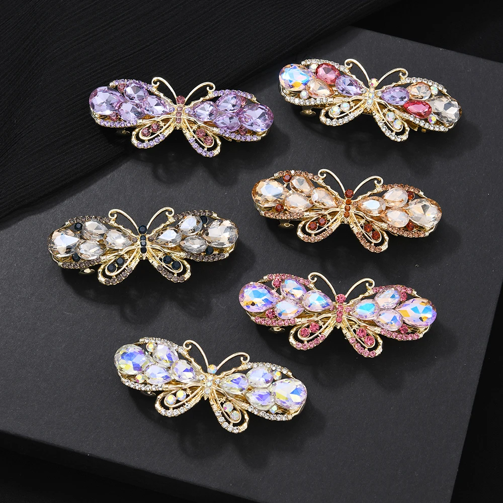 

Fashionable girl crystal butterfly hair accessory for hair clips, fasteners, spring clips, side clips, and colorful accessories